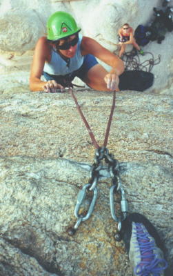 Hitchcock Pinnacle: Viv approaching anchors on the north side