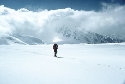 Linda approaching camp 2