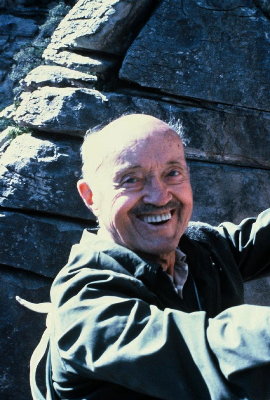 Fritz Wiessner at a belay point on the Rupley Towers