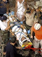 Joaquin Fox on a stretcher